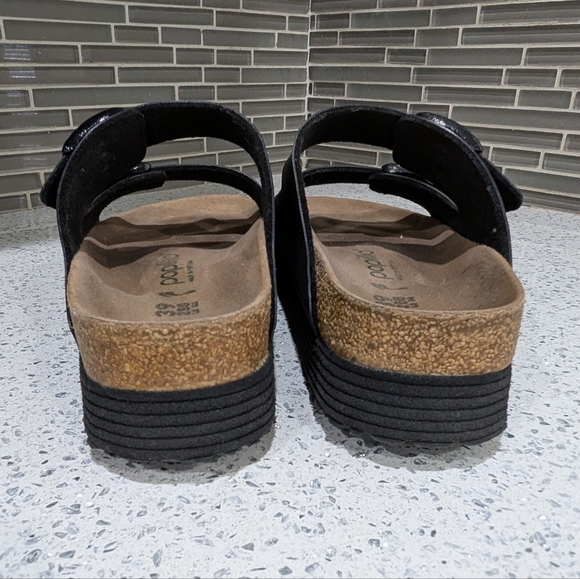 Papillio Birkenstock Platform Arizona Black Vegan Two Strap Sandal Size 39 8 8.5 - Picture 6 of 10